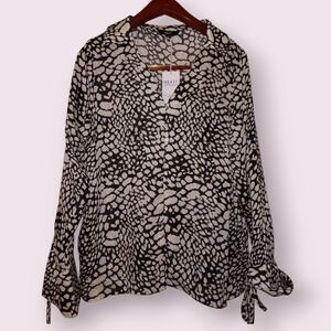 Next Black and White Graphic Tie Front Blouse